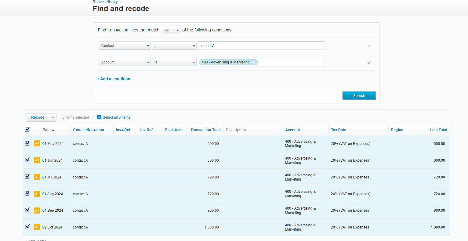 Find and Recode in Xero 1