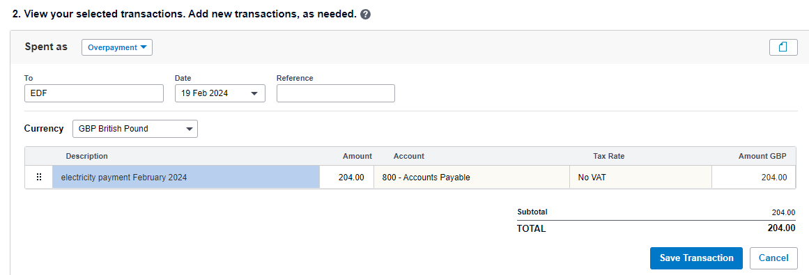 How to process energy bills in Xero with a fixed payment plan? - 3